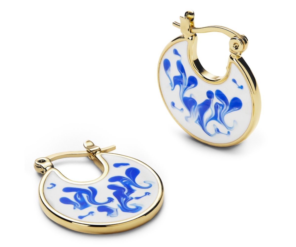 Enamel Earrings - Hana Marble Blue - Gold
