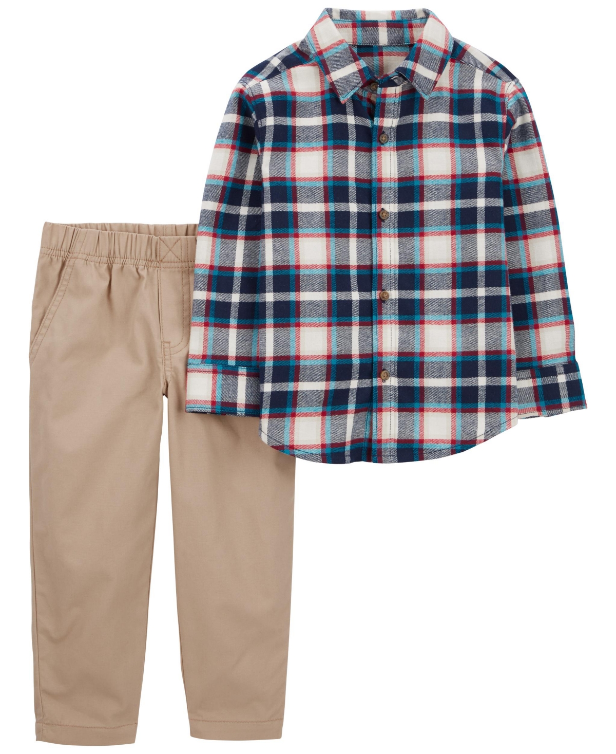 Carter's Babies' Toddler Boys Plaid Button Front Shirt And Pants, 2 Piece Set In Blue