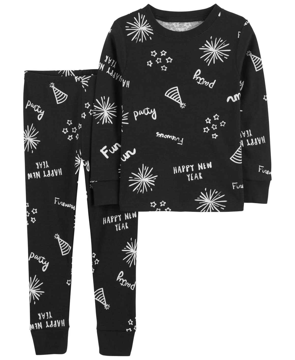 Carter's Babies' Toddler Boys And Toddler Girls Happy New Year 100% Snug Fit Cotton Pajamas, 2 Piece Set In Black