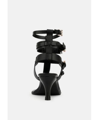 NEREID Black Kitten Heel Cut Out Gladiator Sandals