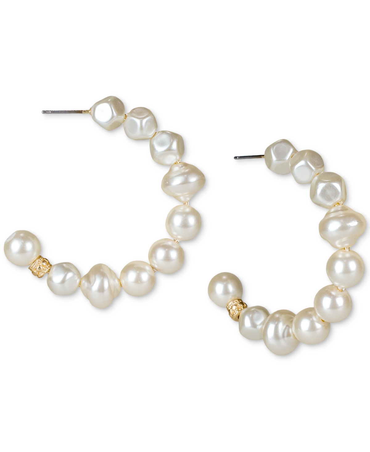 Gold-Tone Medium Imitation Pearl Beaded C-Hoop Earrings, 1.5" - Silver Ox