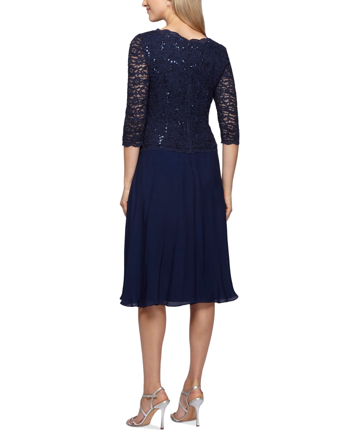 Alex Evenings Petite Cowl-Back Tea-Length Dress