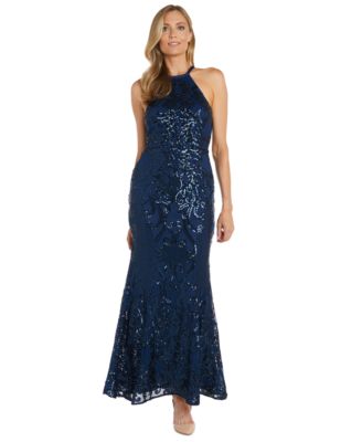 Nightway Women s Sequined Sleeveless Halter Gown Macy s