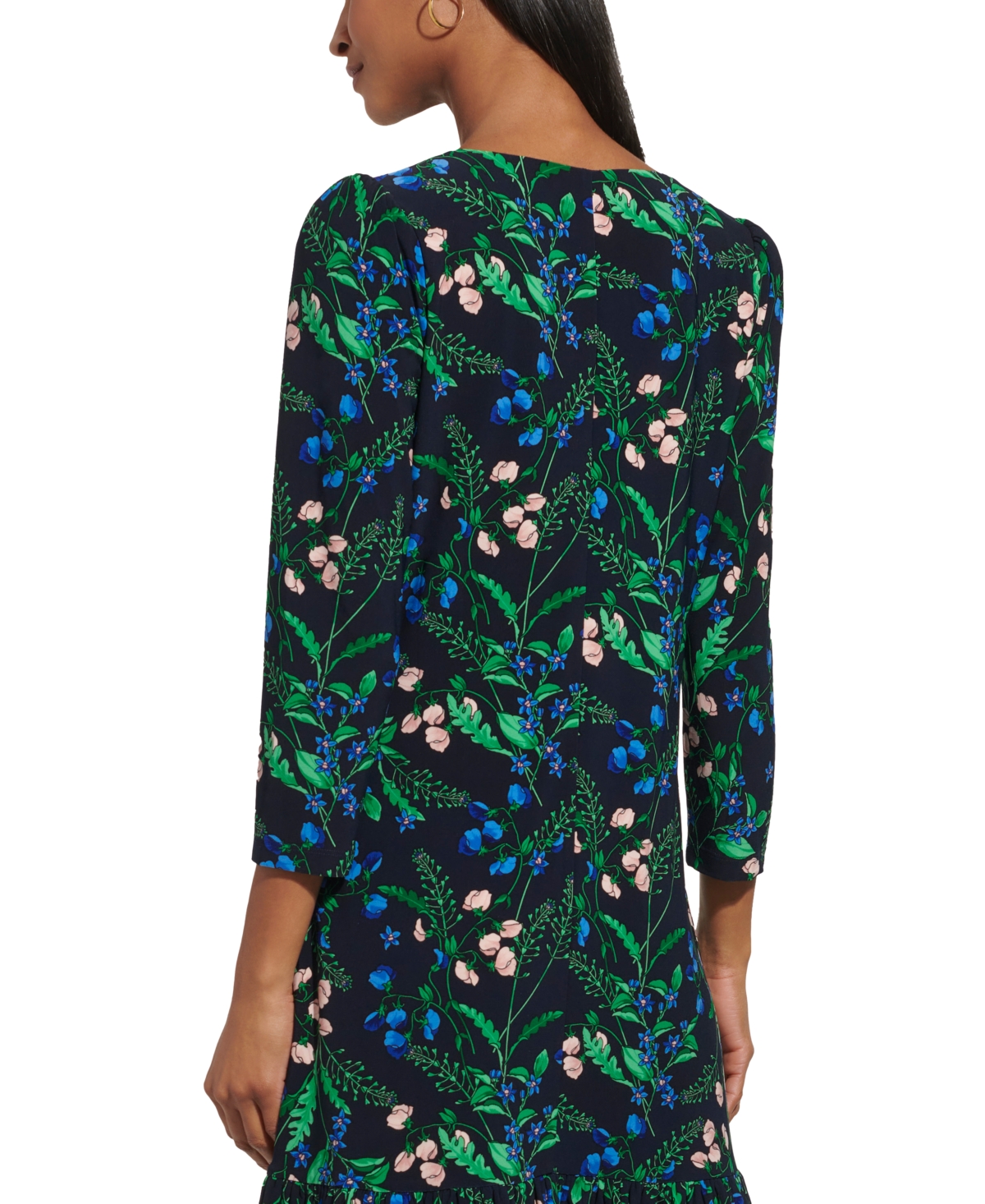 Tommy Hilfiger Women's 3/4-sleeve Ruffle-hem Dress In Jolly Green Multi