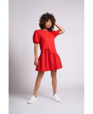 Women's Maria Fleece and Cotton Crew Neck Dress with Asymmetrical skirt