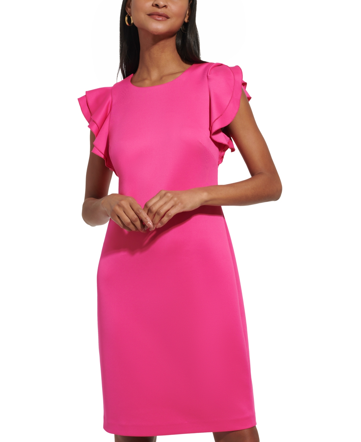 Shop Tommy Hilfiger Women's Ruffle-sleeve Sheath Dress In Hot Pink