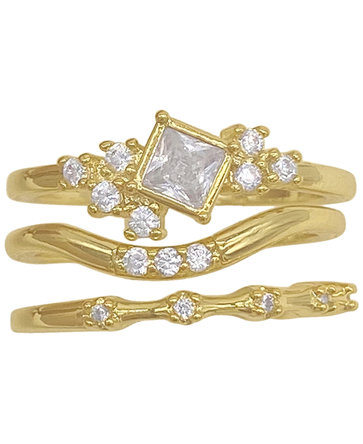Adornia 14k Gold-plated 3-pc. Set Cluster Crystal Ring