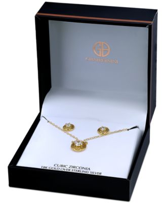 2-Pc. Set Cubic Zirconia Greek Key Pendant Necklace & Matching Stud Earrings in 18k Gold-Plated Sterling Silver, Created for Macy's