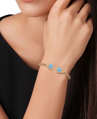 Lapis & White Topaz (1/3 ct. t.w.) Heart Halo Cuff Bracelet (Also available in Onyx, Amethyst, Citrine, Swiss Blue Topaz or Turquoise).