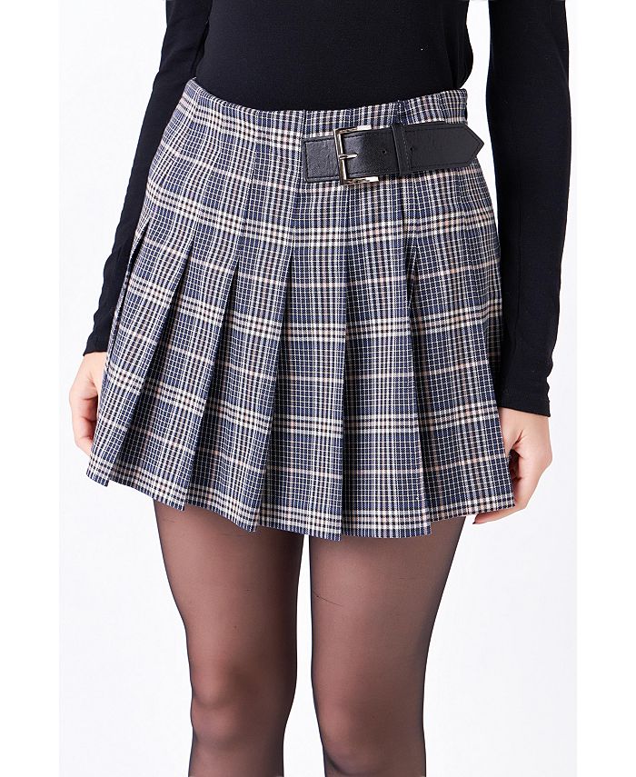 English Factory Women's Belt Pleated Check Skort - Macy's