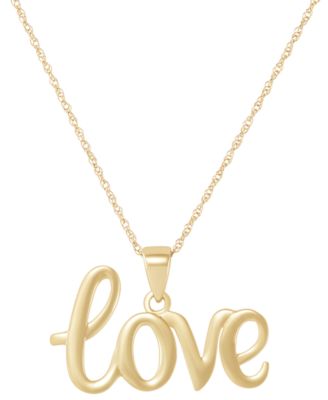 Macy's - Polished Love Cursive Pendant Necklace in 14k Gold, 16" + 2" extender