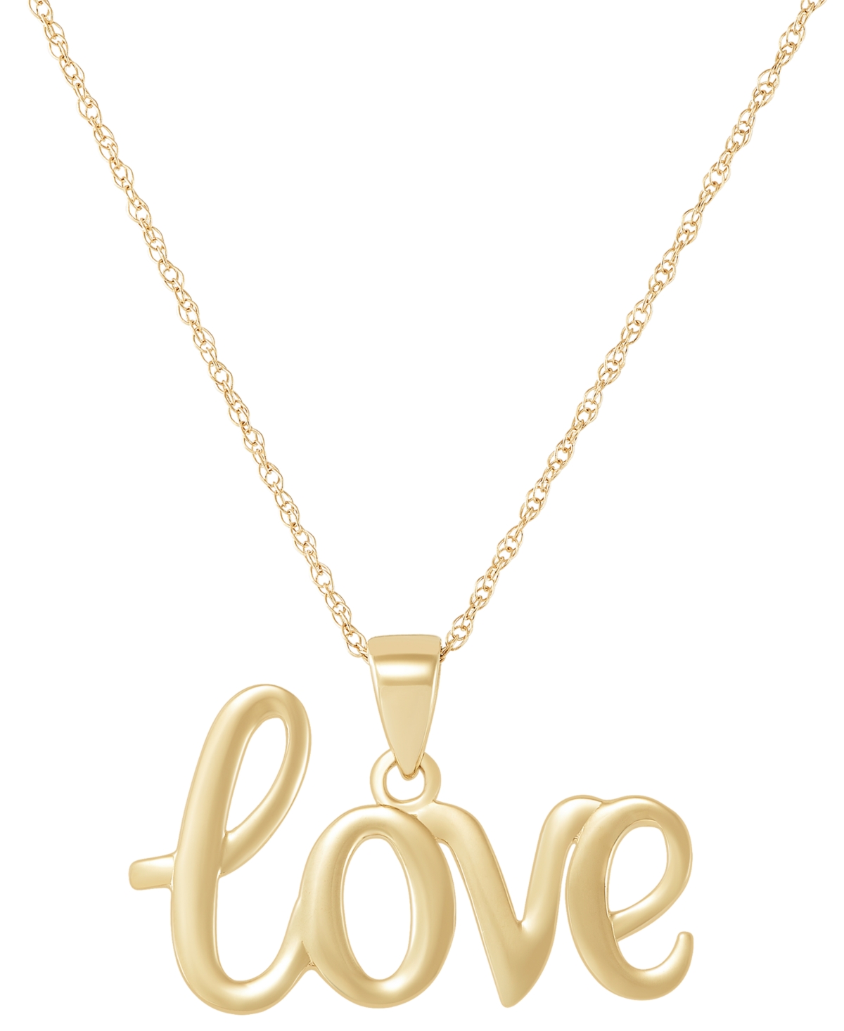 Macy's Polished Love Cursive Pendant Necklace In 14k Gold, 16" + 2" Extender In Yellow Gold