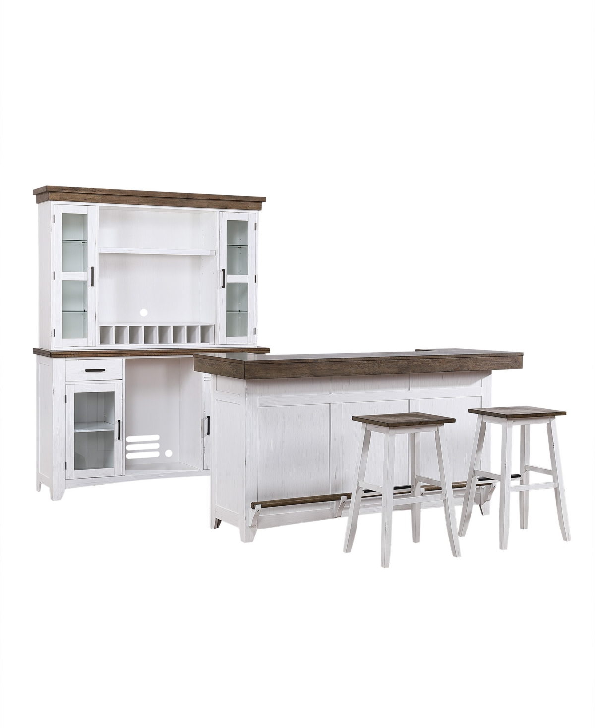 Macy's Peighton 5-piece Bar Set (back Bar And Hutch, Bar And Two Stools) In White Washed Brown