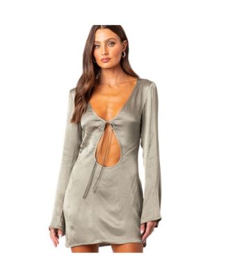 slim fit dress slacks Spaghetti Straps Grey Satin Mini Dress Grey / L main image 1