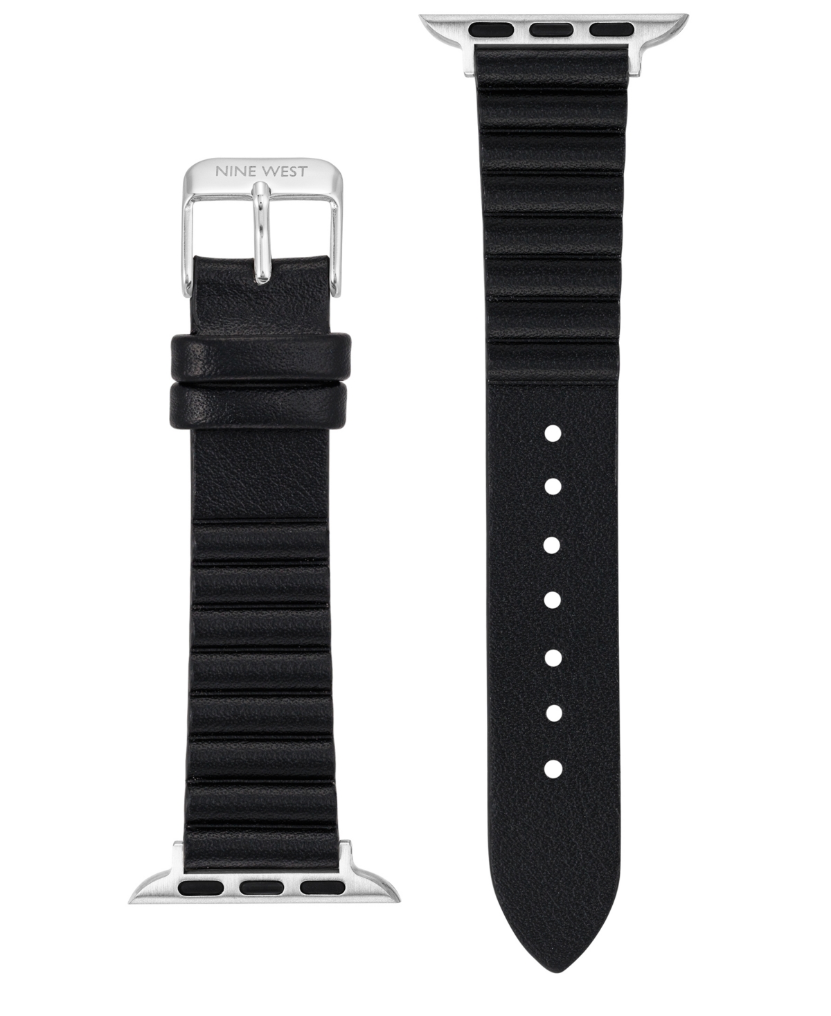 Shop Nine West Women's Black Polyurethane Leather Band Compatible With 42mm, 44mm, 45mm, Ultra And Ultra 2 Apple Wa In Black,silver-tone