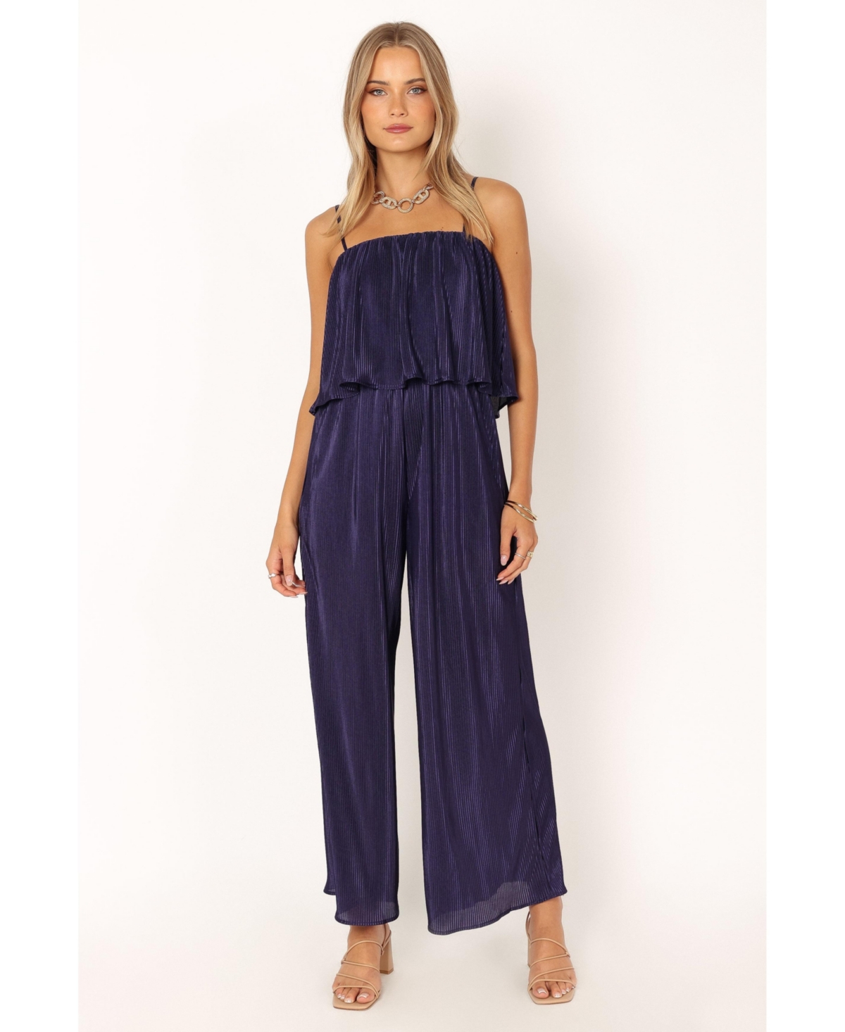 Petal And Pup Womens Jillian Plisse Jumpsuit In Navy