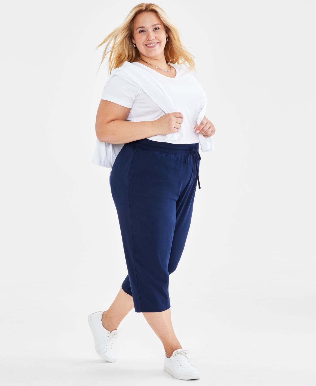 Style & Co Plus Size Knit Pull-on Capri Pants, Created For Macy's In Industrial Blue