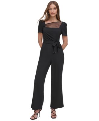 DKNY - Women's Asymmetric Short-Sleeve Wide-Leg Jumpsuit