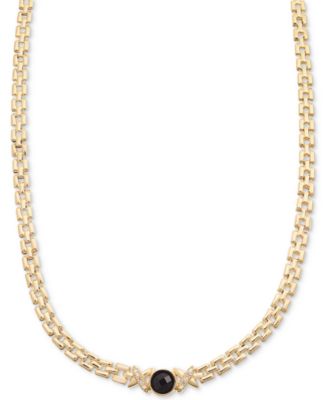 Macy's - Onyx & White Topaz (5/8 ct. t.w.) "X" Panther Link 18" Collar Necklace in 14k Gold-Plated Sterling Silver