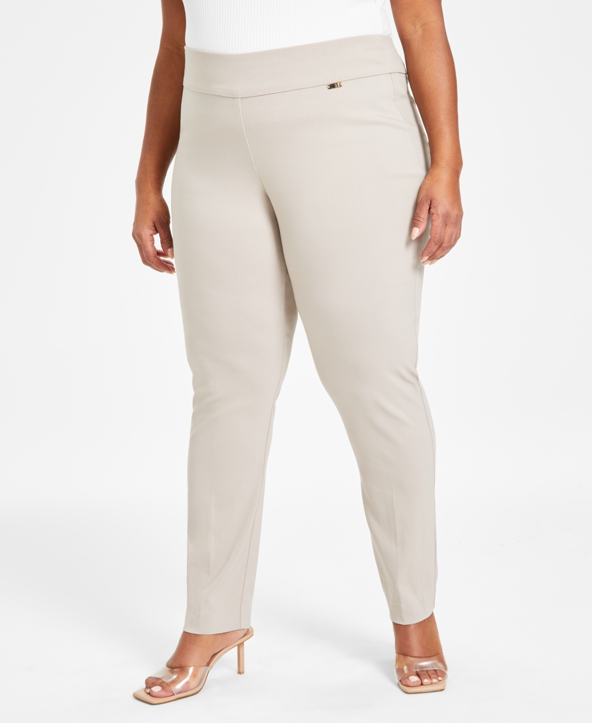 Shop Inc International Concepts Plus And Petite Plus Size Tummy-control Skinny Pants, Created For Macy's In Summer Straw