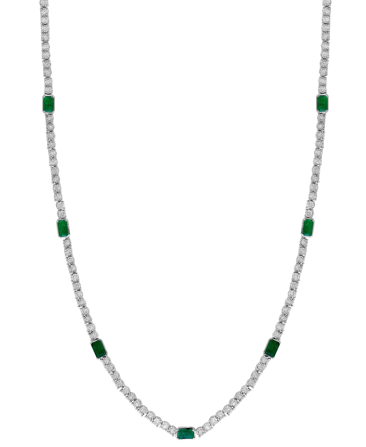Effy Collection Effy Emerald (1-7/8 Ct. T.w.) & Diamond (1/2 Ct. T.w.) 18" Collar Necklace In Sterling Silver