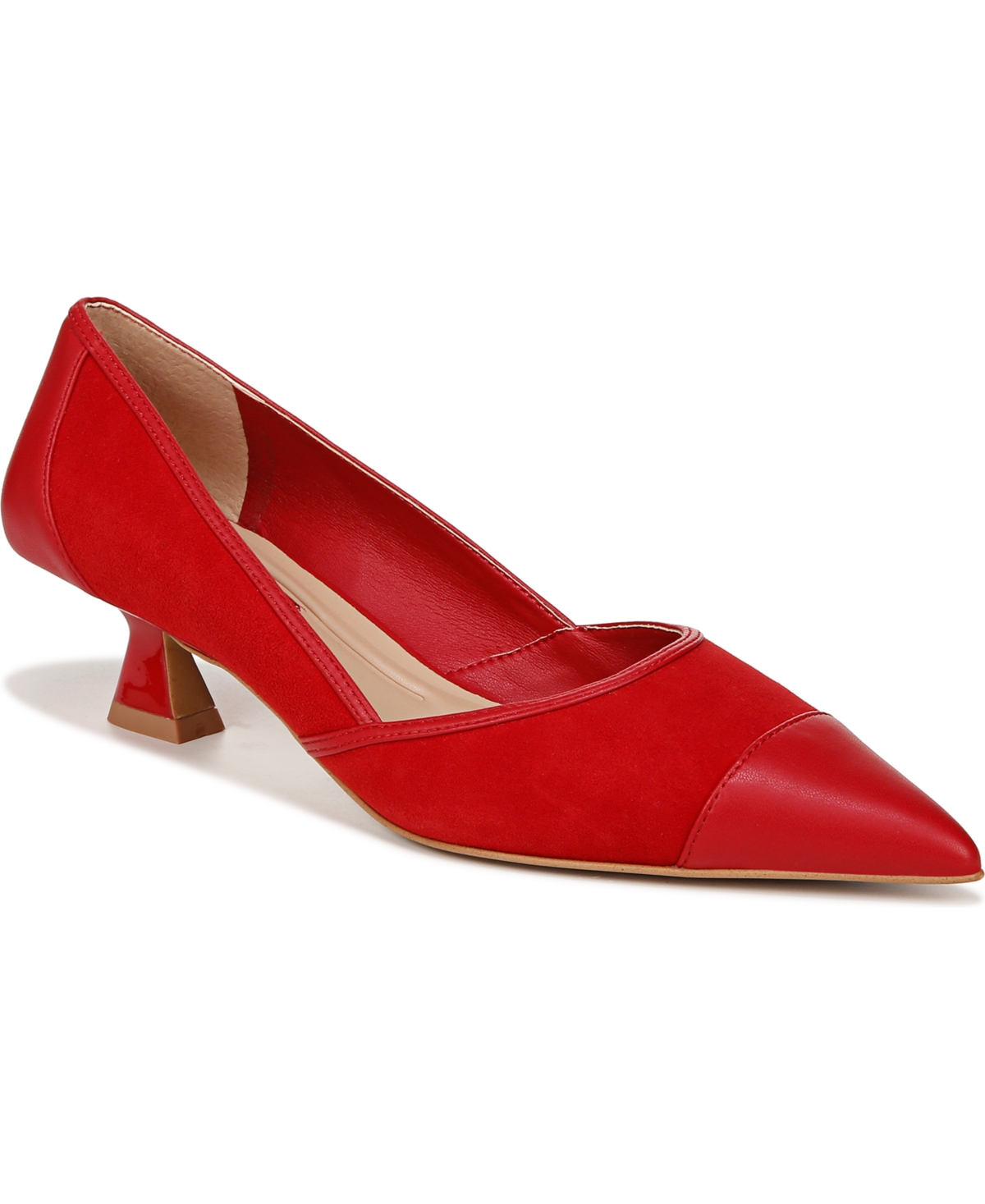 Shop Franco Sarto Darcy Pointed Toe Kitten Heel Pumps In Cherry Red Suede,faux Leather
