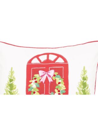 Door Wreath Printed & Embellished Christmas Throw Pillow, 18" x 18"