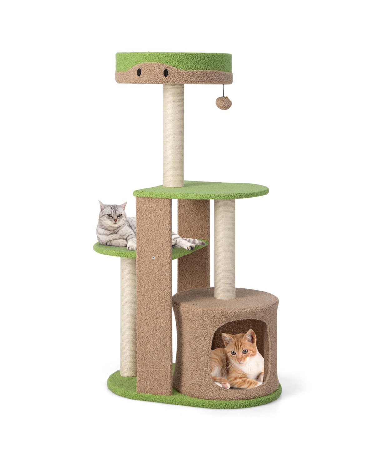 5-Tier Cat Tree Tower 44'' Cat Climbing Stand Perch with Sisal Scratching Posts - Green