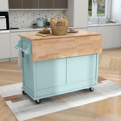 Streamdale Rolling Mint Green Kitchen Cart with Drop-Leaf Countertop