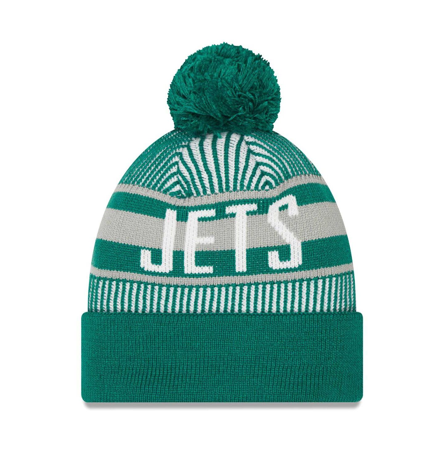 Мужская шапка New Era Green New York Jets Striped Cuffed Knit Hat with Pom — фото 2