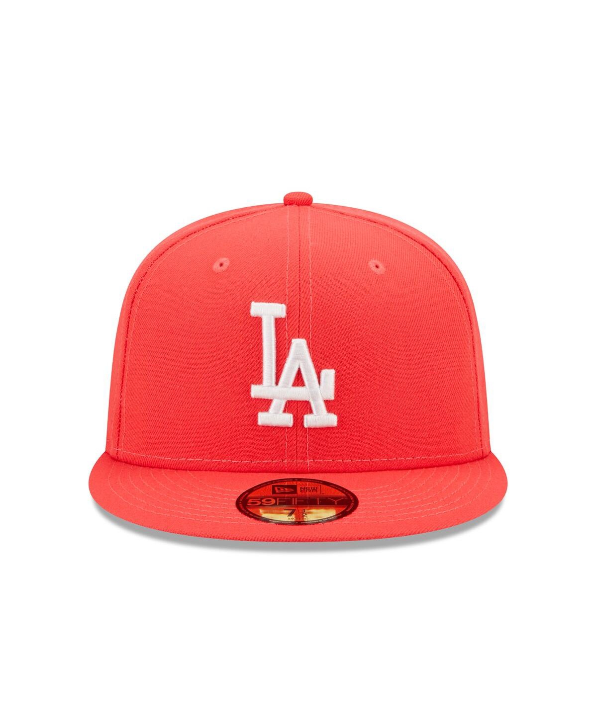 Shop New Era Men's  Red Los Angeles Dodgers Lava Highlighter Logo 59fifty Fitted Hat
