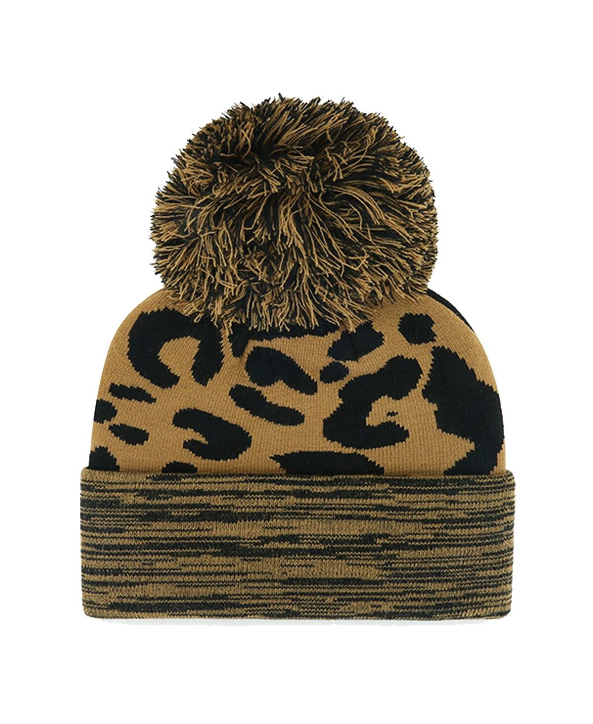 47 Brand Women's ' Chicago Cubs Leopard Rosette Cuffed Knit Hat With Pom In Brown
