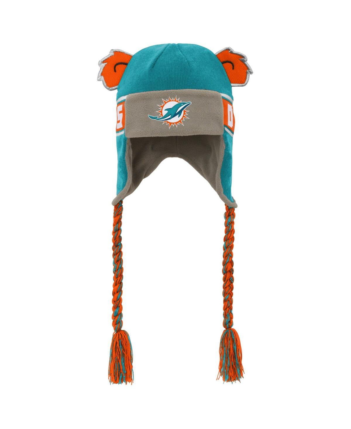 Outerstuff Youth Boys And Girls  Aqua Miami Dolphins Wordmark Ears Trooper Knit Hat
