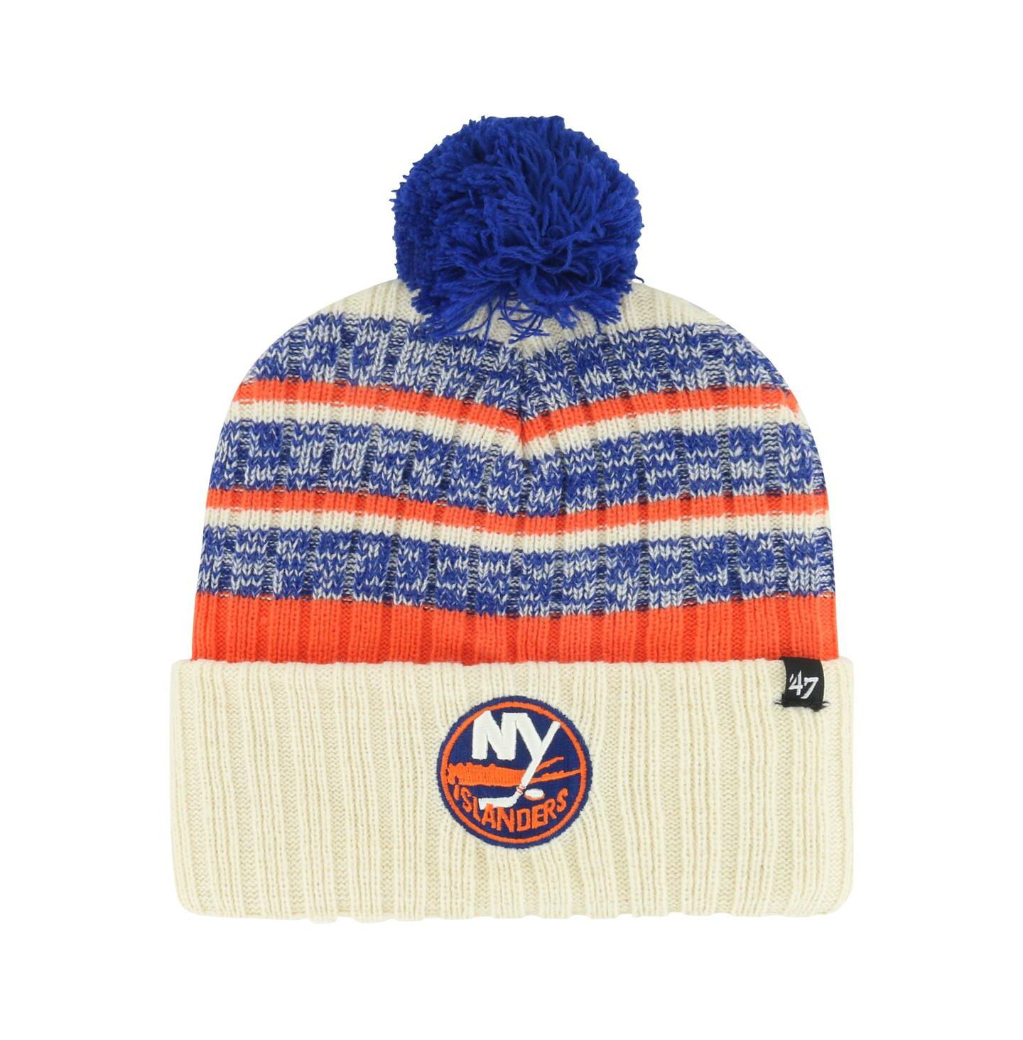 Мужская шапка '47 Brand Cream New York Islanders Tavern Cuffed Knit Hat with Pom — фото 1