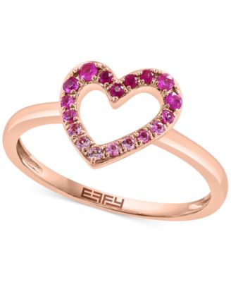 EFFY Collection - Pink Sapphire (1/6 ct. t.w) & Ruby (1/20 ct. t.w.) Ombr&eacute; Open Heart Ring in 14k Rose Gold