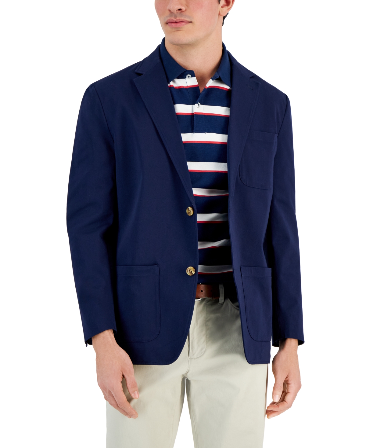 Shop Club Room Men's Varsity-inspired Unstructured Blazer, Created For Macy's In Navy Blue