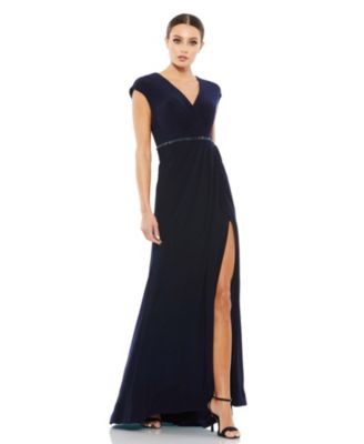 Mac Duggal Women's Faux Wrap V-Neck Cap Sleeve Gown - Macy's