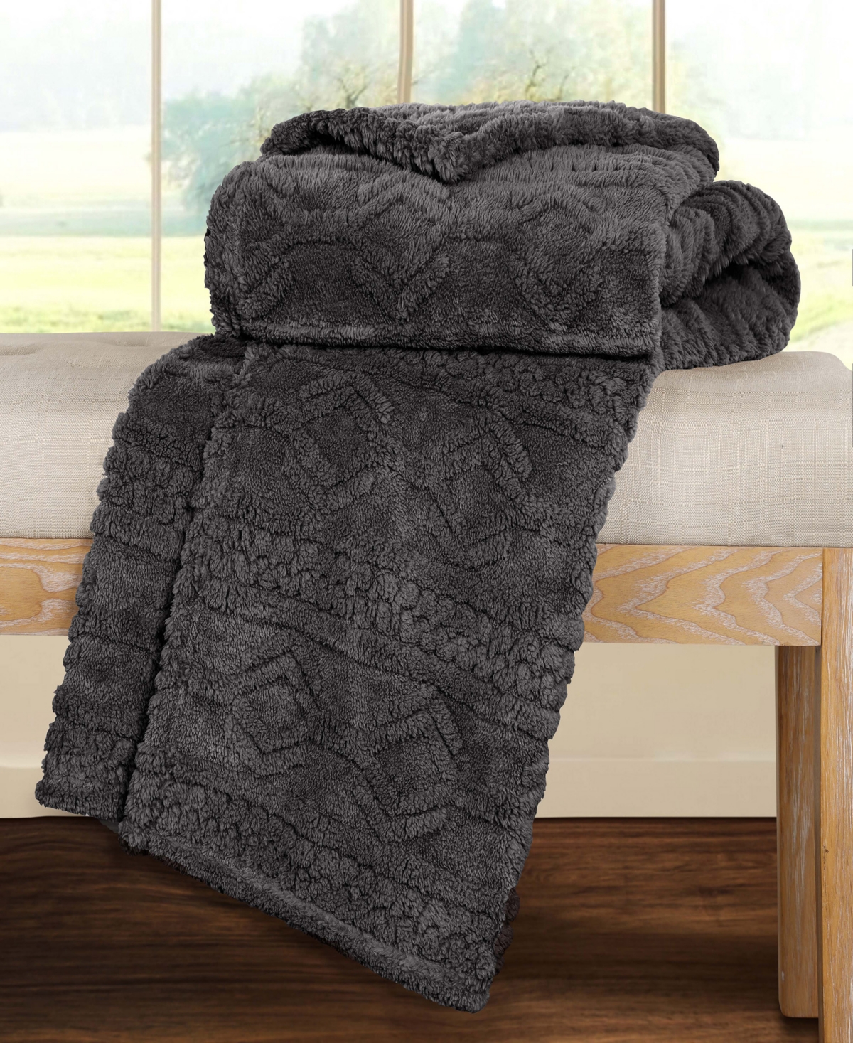 Superior Boho Knit Jacquard Fleece Plush Fluffy Blanket