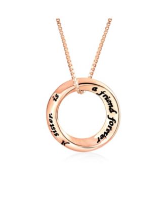 Word Inspirational Quote Sayings Circle Sisters Friends Pendant Necklace Rose Gold Plated .925 Sterling Silver
