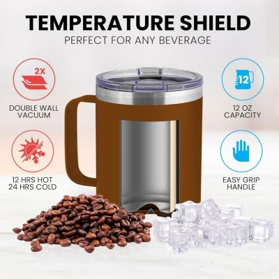12 oz Insulated Coffee Mug with Lid - Stainless Steel Camping Mug Tumbler with Handle