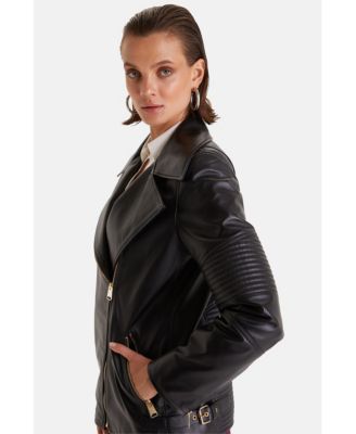 Women's Genuine Leather Jacket,Nappa Black