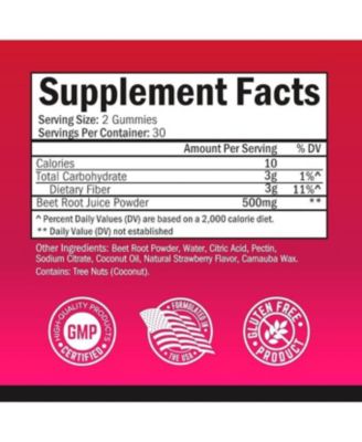 Sugar-Free Beet Root Gummies - Blood Pressure Support - Strawberry Flavor, 60 Count