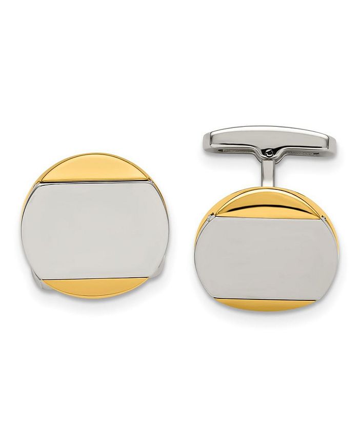 Stainless Steel Polished Yellow IP plated Circle Cufflinks