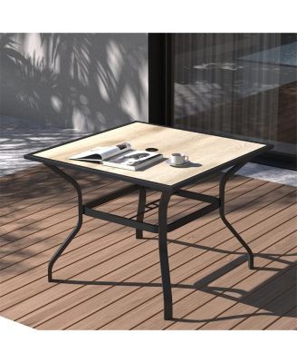 Streamdale Square Metal Patio Table with Umbrella Hole & Wood-Look Top