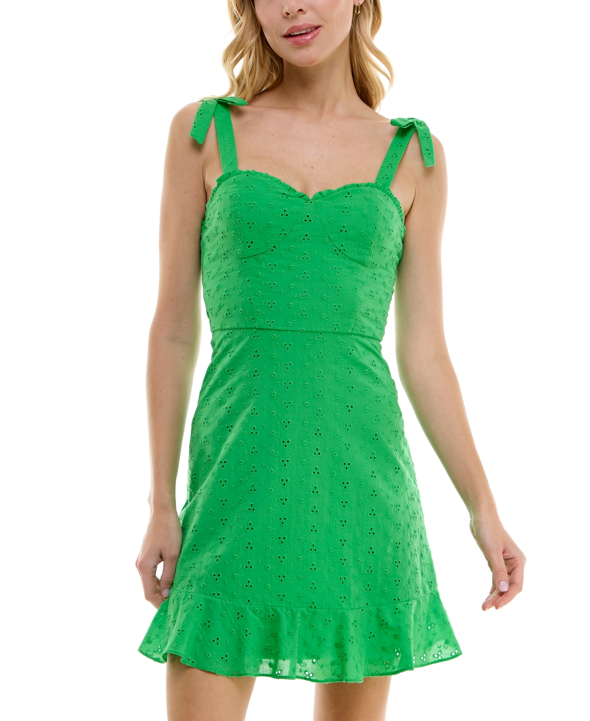 Bcx Juniors' Eyelet Embroidered Cotton Mini Dress In Green