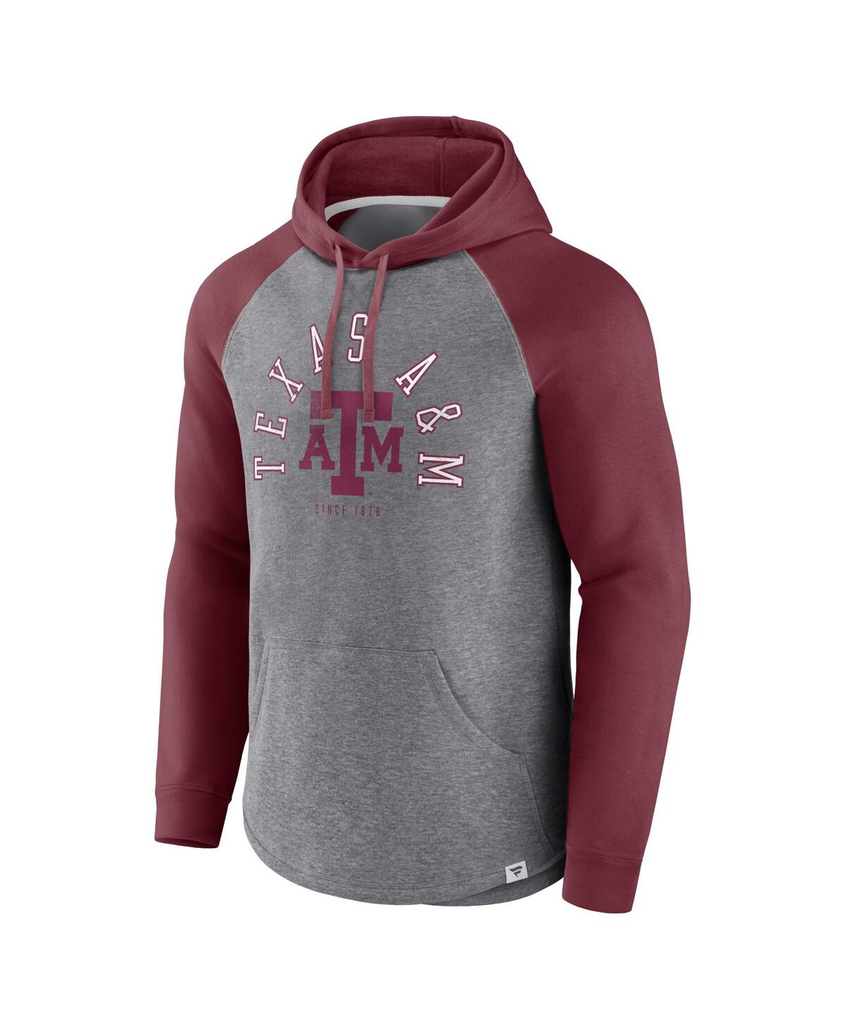 Fanatics Men's  Maroon, Heather Gray Texas A&m Aggies Wrap Up Raglan Pullover Hoodie In Maroon,heather Gray