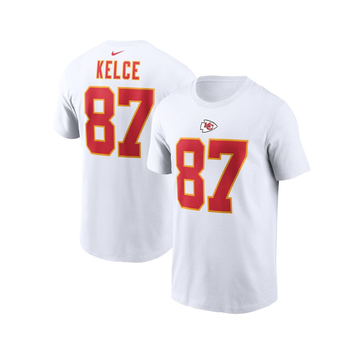 Men's Travis Kelce White Kansas City Chiefs Player Name and Number T-shirt