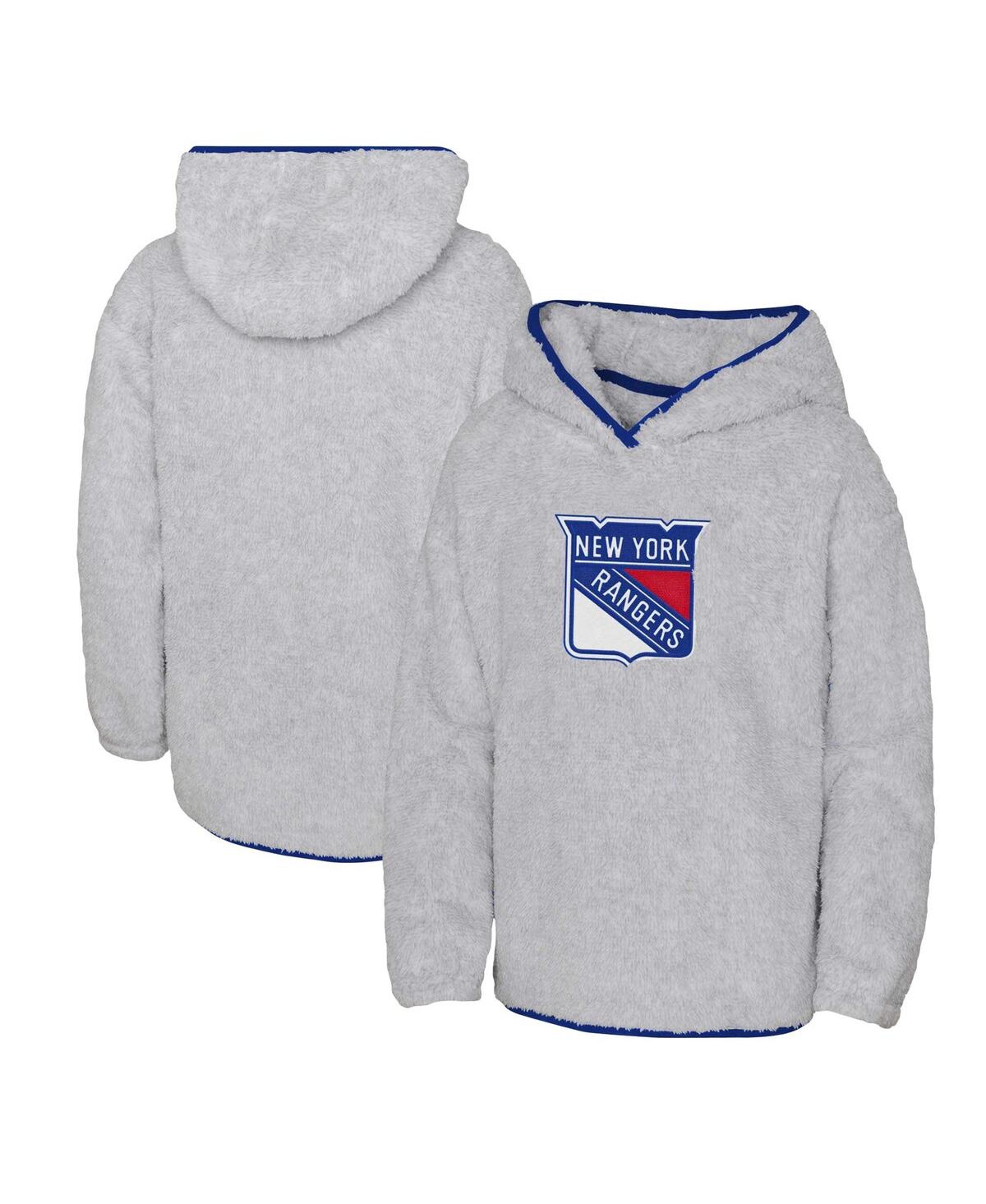 Outerstuff Girls Youth Heather Gray New York Rangers Ultimate Teddy Fleece Pullover Hoodie In Heather Gray