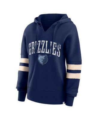 Women's Navy Distressed Memphis Grizzlies Bold Move Dolman V-Neck Pullover Hoodie