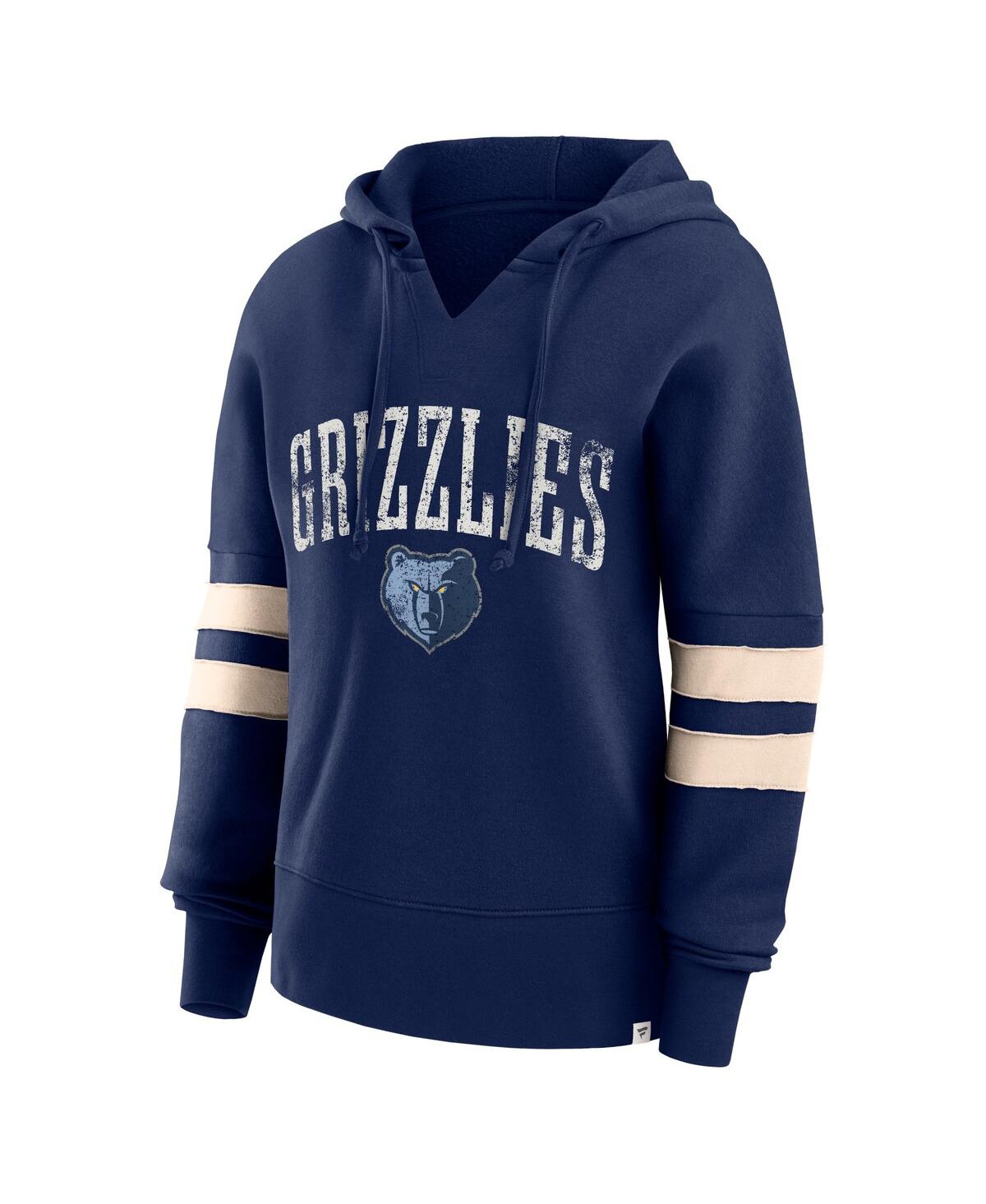 Shop Fanatics Women's  Navy Distressed Memphis Grizzlies Bold Move Dolman V-neck Pullover Hoodie